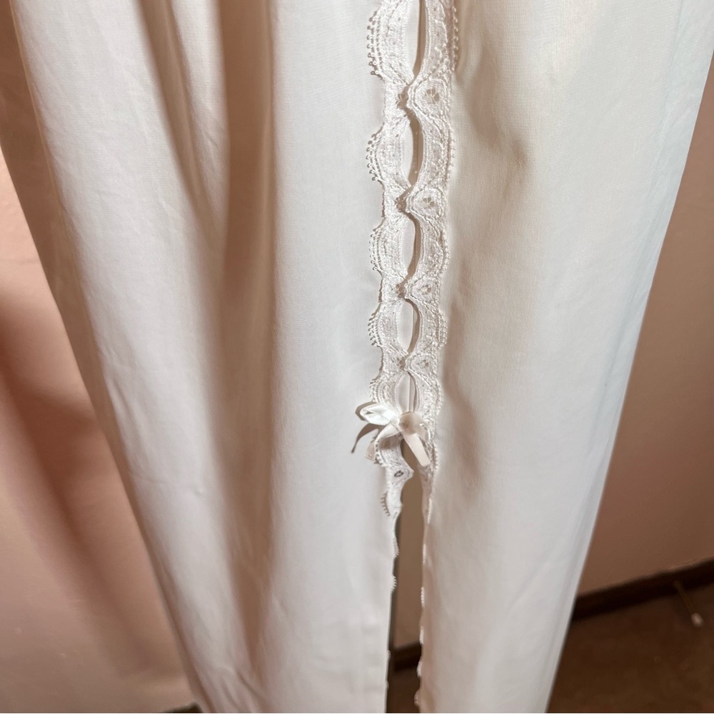 Vintage 80 90 Retro Vanity Fair White Lace Art Deco Slit Long Slip Skirt Maxi